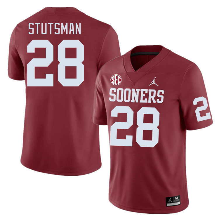 Men #28 Danny Stutsman Oklahoma Sooners 2024 SEC Conference College Football Jerseys-Crimson